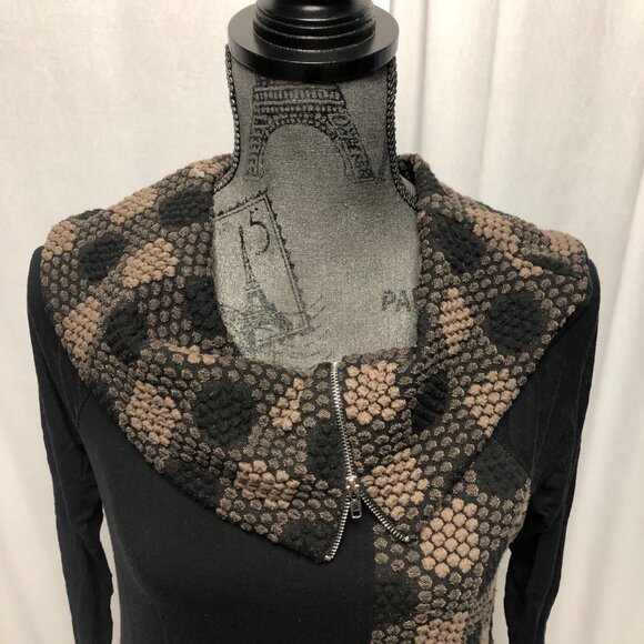 Creation Top Womens Size Small Black Brown Stretch Textured Cowl Neck Sweater - Picture 2 of 7